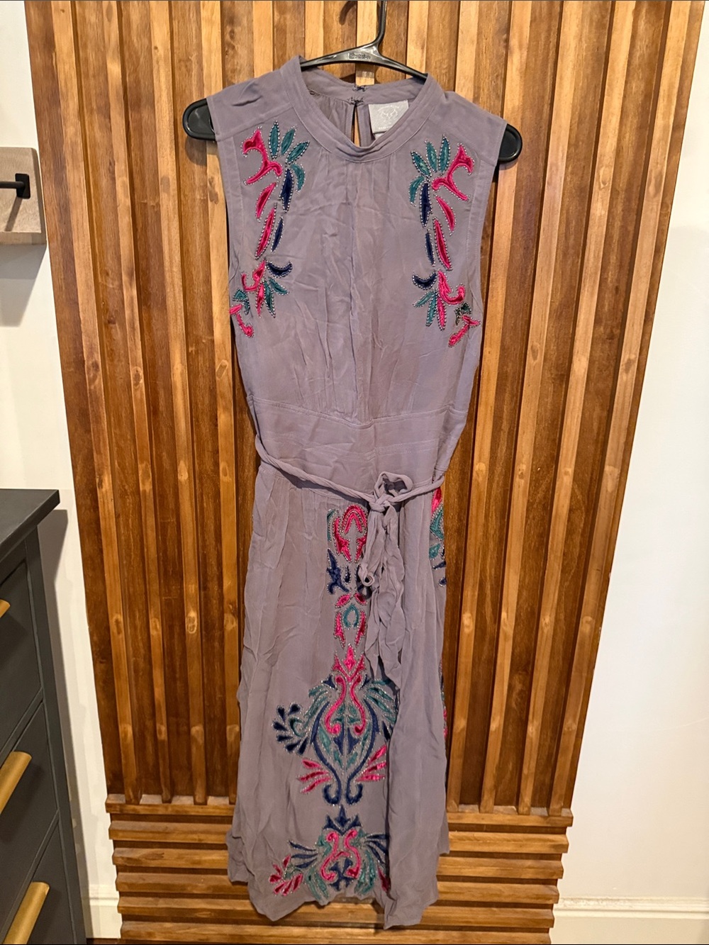 Anthropologie Amy Velvet Patchwork Beaded Midi Dress. 8 - Picture 3 of 8